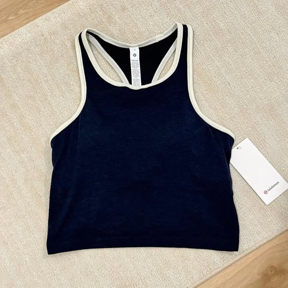 NWT Lululemon Ebb to Street Cropped Racerback Tank Top *Contrast Navy Size 10